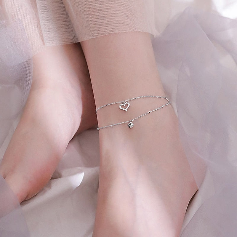 VENTFILLE 925 Sterling Silver Double Layer Anklet for Women Geometric Disc Anklet Bracelet Summer Jewelry