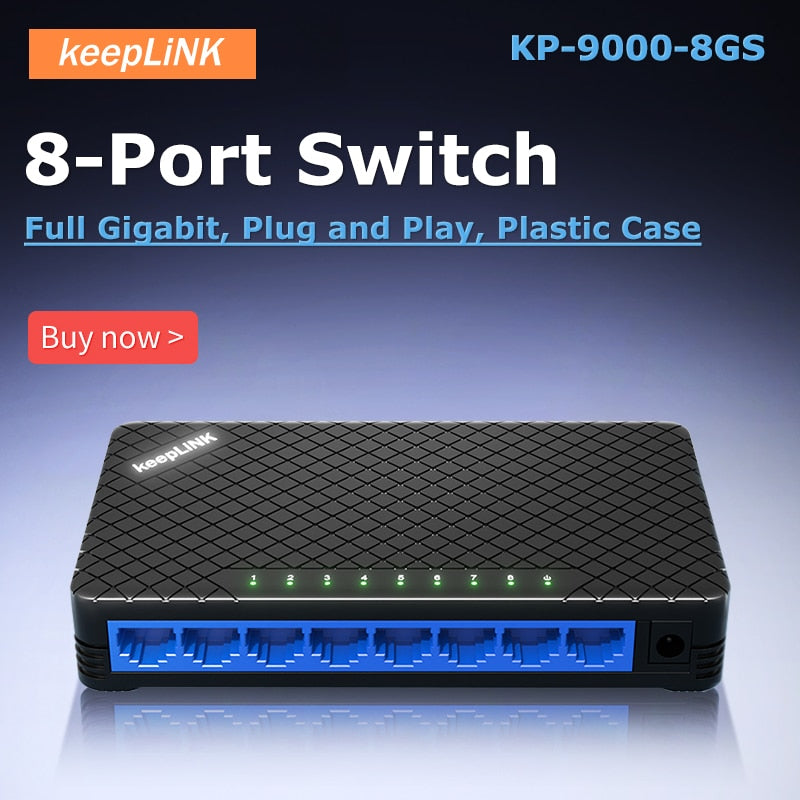 8 Port Full Gigabit Plastic Unmanaged Network Ethernet Switch