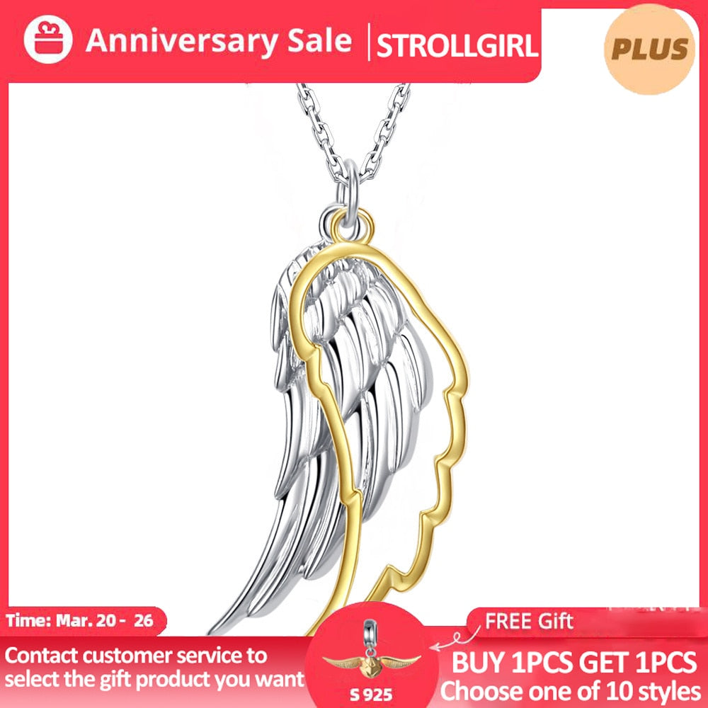 925 Sterling Silver Wing of Angel Necklace Hollow 18k Gold Color Feather Pendant Chain for Women 2020 Fine Jewelry Wedding Gift