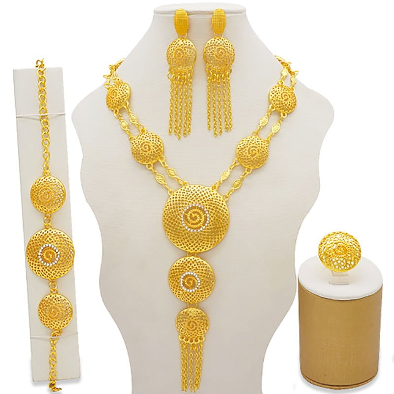 Dubai Jewelry Sets Gold Color Necklace &amp; Earring Set For Women African France Wedding Party Jewelery Ethiopia Bridal Gifts