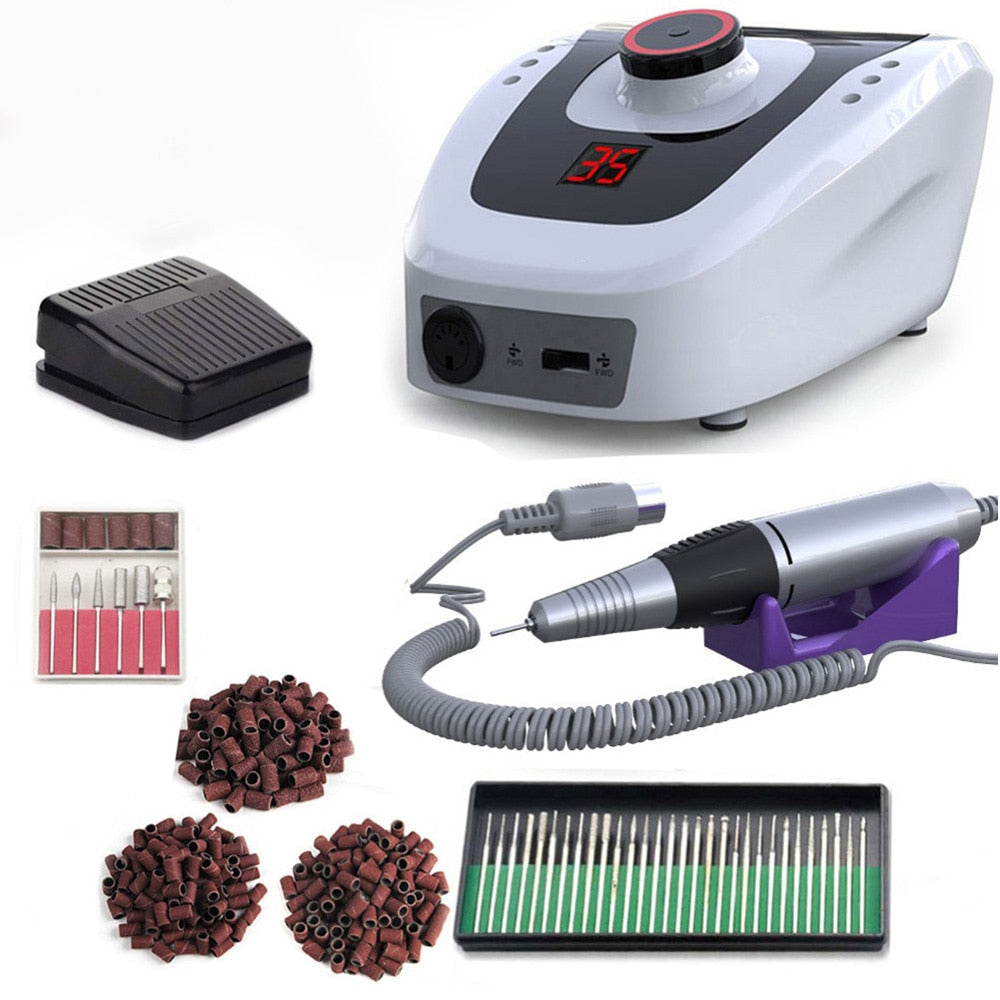 32W 35000RPM Nail Drill Machine Set With Sanding Band Professional Milling Manicure Machine Set Kit With Nail drill Bit Set Kit