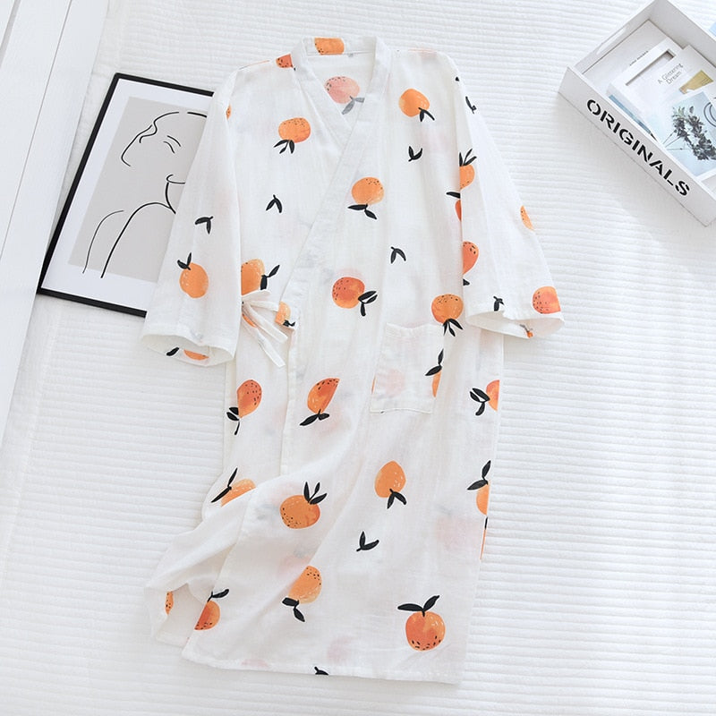 Japanese-style kimono pajamas summer new 100% cotton gauze pajamas nightgown ladies SPA yukata homewear long pajamas women