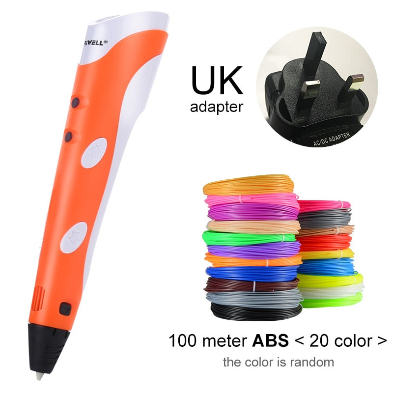 3D Pen Model 3D Printer Drawing Magic Printing Pens With 100M Plastic ABS Filament School Supplies For Kid Birthday Gifts