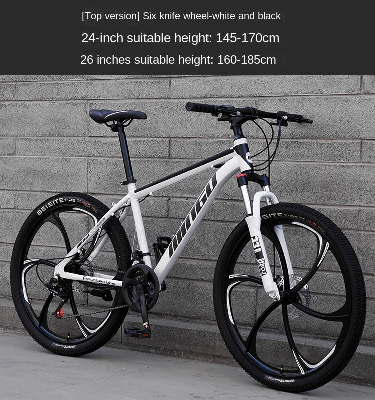 High Carbon Steel Frame Bicycle for Adult Shock-Absorbing Mountain Bike Variable Speed Double Disc Brake 26 in 24 in New