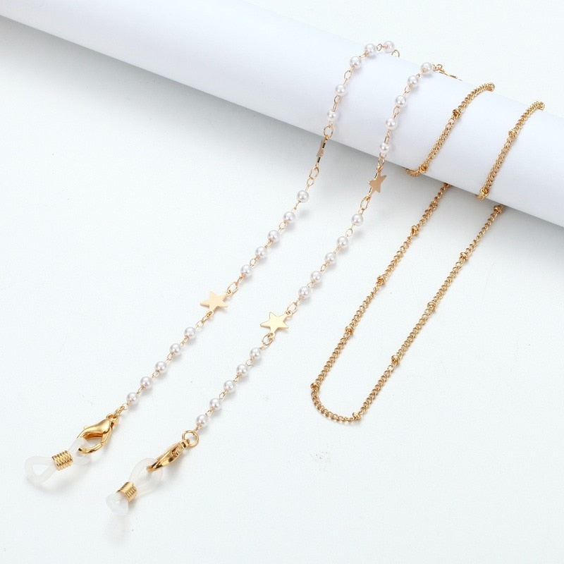 2023 Fashion Pearl Zircon Glasses Chain Neck New Jewelry for Women Rose Charm Sunglasses Mask Holder Lanyard Glasses Accessories