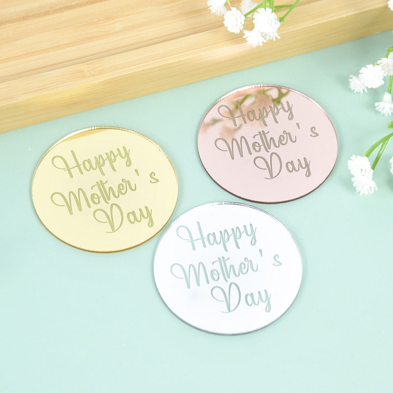 5/10pcs Rose Gold Silver Happy Mother‘s Day Happy Father’s Day Acrylic Circle Cupcake Topper Party Dessert Cake DIY Decorations