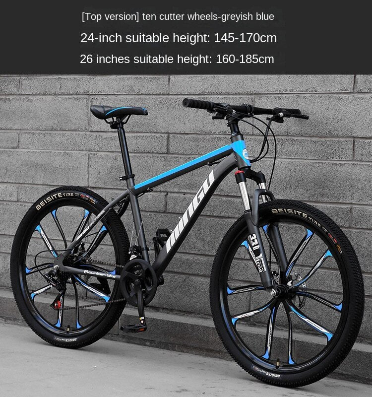 High Carbon Steel Frame Bicycle for Adult Shock-Absorbing Mountain Bike Variable Speed Double Disc Brake 26 in 24 in New