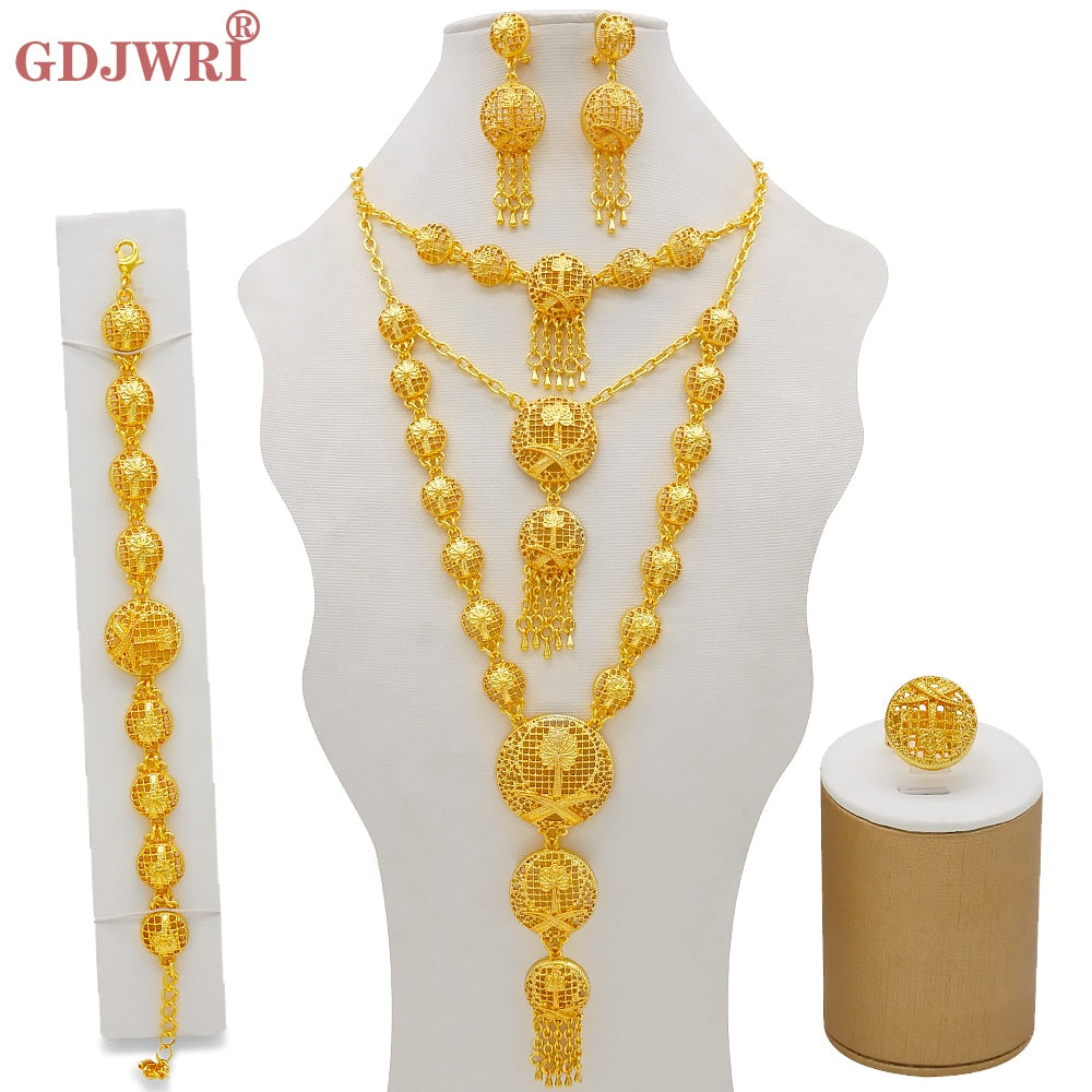 Dubai Jewelry Sets Gold Color Necklace &amp; Earring Set For Women African France Wedding Party Jewelery Ethiopia Bridal Gifts