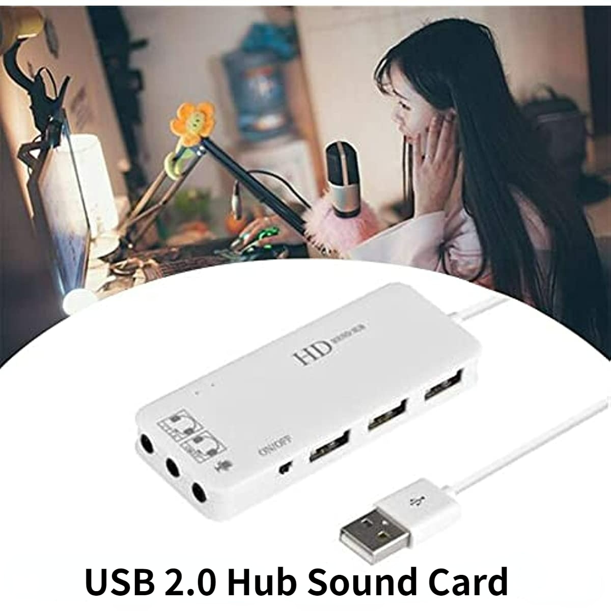 Nku USB 2.0 Hub محول الصوت بطاقة صوت ستيريو خارجية مع ميكروفون سماعة رأس 3.5 ملم لنظام التشغيل Windows Mac Linux والكمبيوتر المحمول والكمبيوتر المكتبي PS4/5