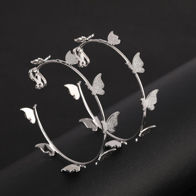 Butterfly Big Hoop Clip on Earring Circle Non Pierced Earrings for Women Girls Romantic Earring Jewelry Valentine&#39;s Day Gift