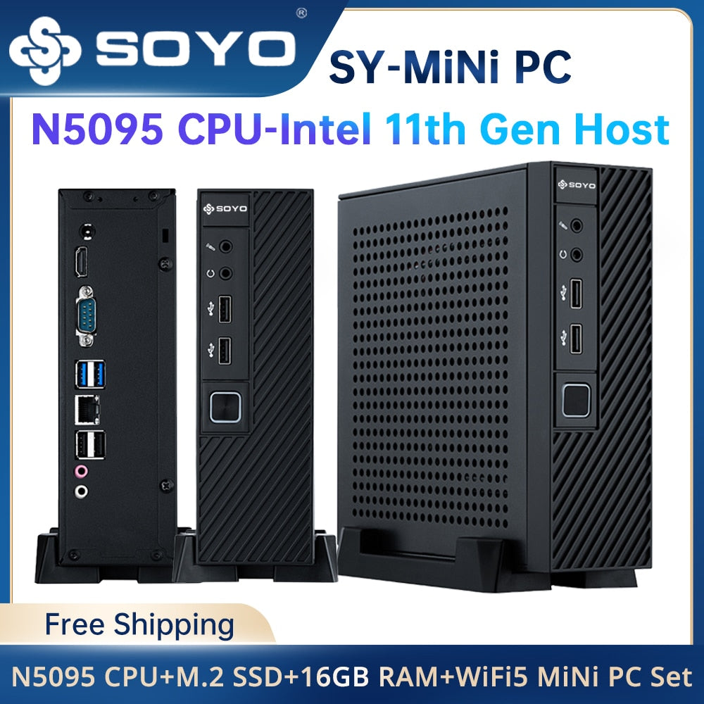 SOYO New Mini PC N5095 Intel 11th 8GB 16GB DDR4 M.2 256GB 512GB 1TB SSD Windows11/10 4K 60Hz HDMI VGA Office Gaming Computer