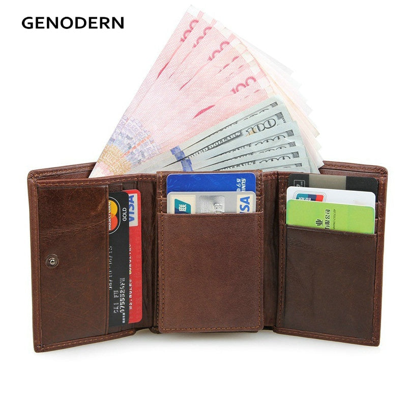 GENODERN Short Trifold Men Wallet with Multi Card Holder Fashion Wallet for Men RFID Blocking Wallet Anti Scanning Leather Purse