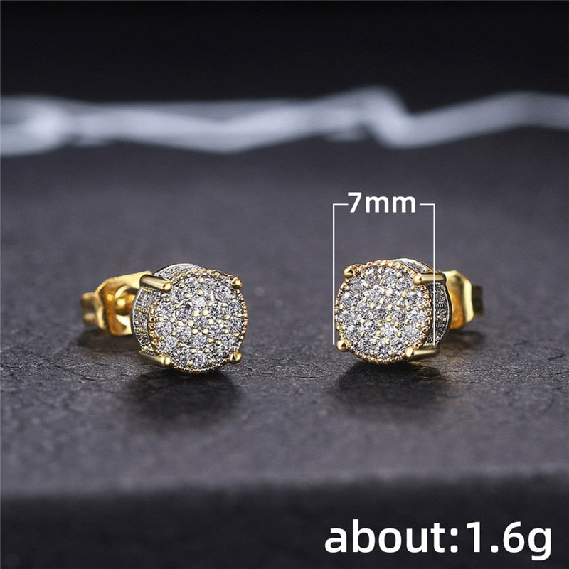 Huitan Fancy Round Shaped Stud Earrings Paved Shiny CZ Stone Silver Color/Gold Everyday Fashion Versatile Women&#39;s Ear Jewelry