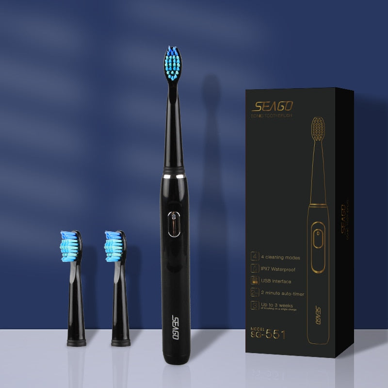 SEAGO Electric Toothbrush Rechargeable Buy 2 Pieces Get 50% Off Sonic Toothbrush 4 Mode Travel Toothbrush with 3 Brush Head Gift