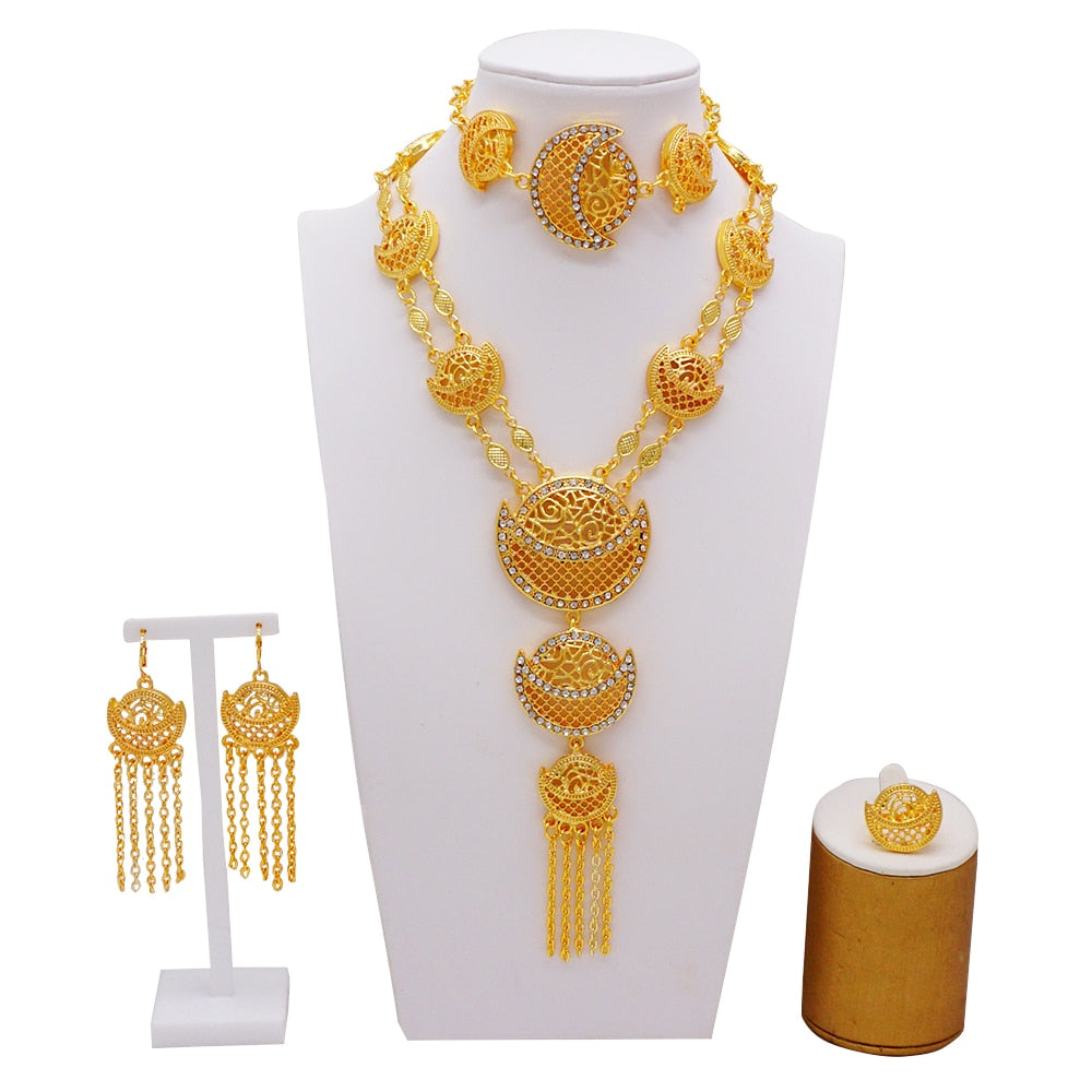 Dubai Jewelry Sets Gold Color Necklace &amp; Earring Set For Women African France Wedding Party Jewelery Ethiopia Bridal Gifts