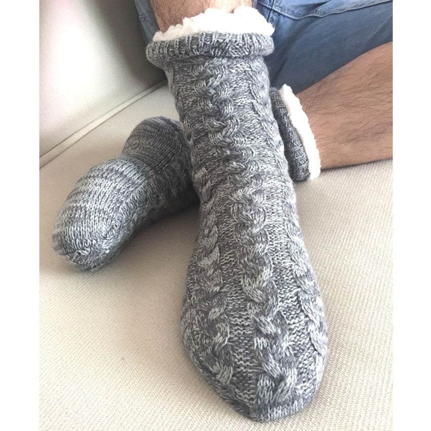 Thermal Socks Mens Winter Warm Home Soft Cotton Thickened Plus Velvet Sleeping Anti Slip None Grip Short Floor Slipper Sock Male