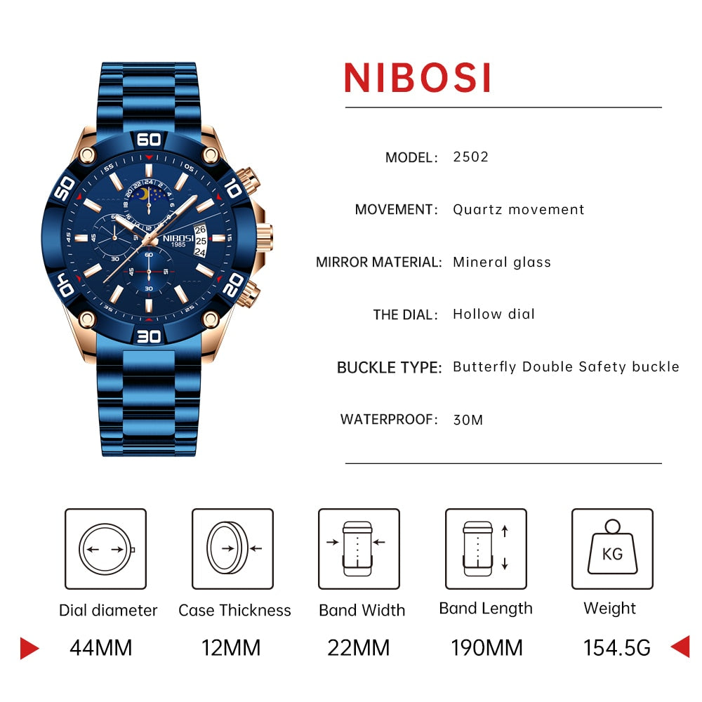 NIBOSI 2023 Fashion Gold Watch Mens Watches Top Brand Luxury Clock Montre Homme Chronograph Quartz Watch Men Relogio Masculino