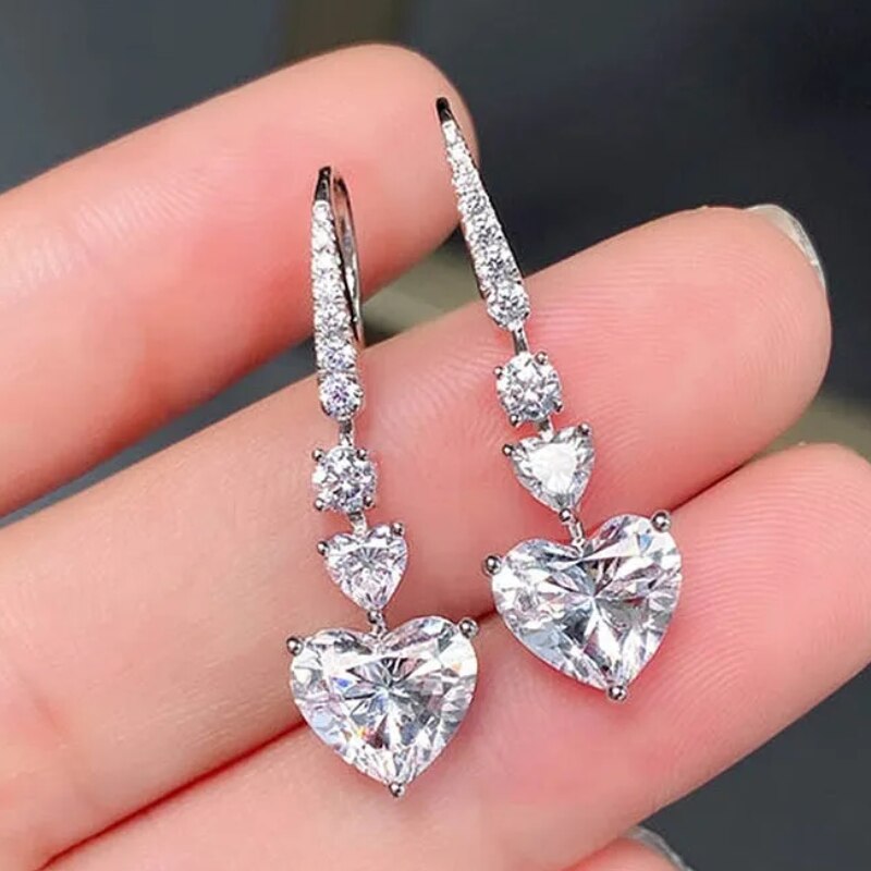 CAOSHI Sweet Lady Heart Drop Earrings Bridal Wedding Jewelry with Shiny Zirconia Silver Color Accessories Graceful Fancy Gift