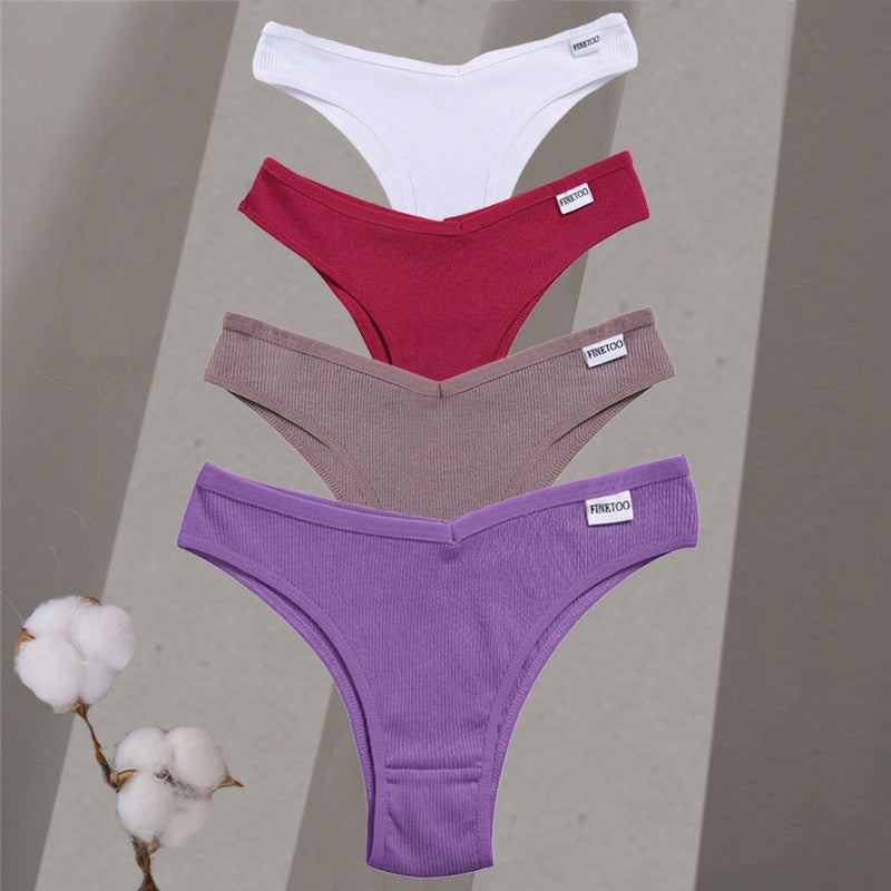 4Pcs/Set Women Cotton Brazilian Panties M-XL Low-Rise Solid Color Underwear Ladies Comfortable Underpants Girls Panty Intimates