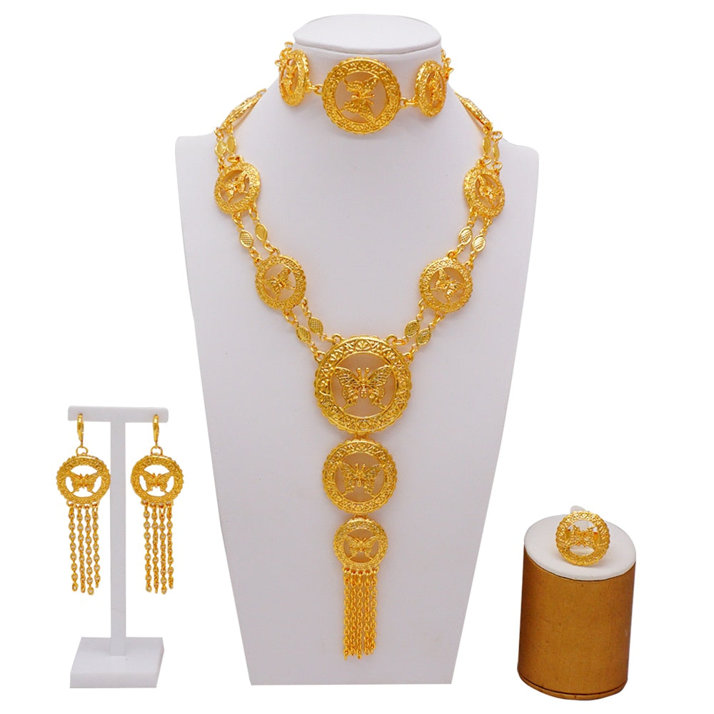 Dubai Jewelry Sets Gold Color Necklace &amp; Earring Set For Women African France Wedding Party Jewelery Ethiopia Bridal Gifts