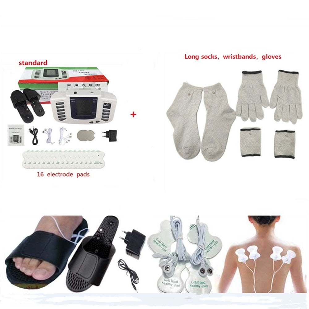 JR309A Electrical Stimulator Full Body Relax Muscle Therapy Massager,Pulse tens Acupuncture with therapy slipper+16pads+knitting