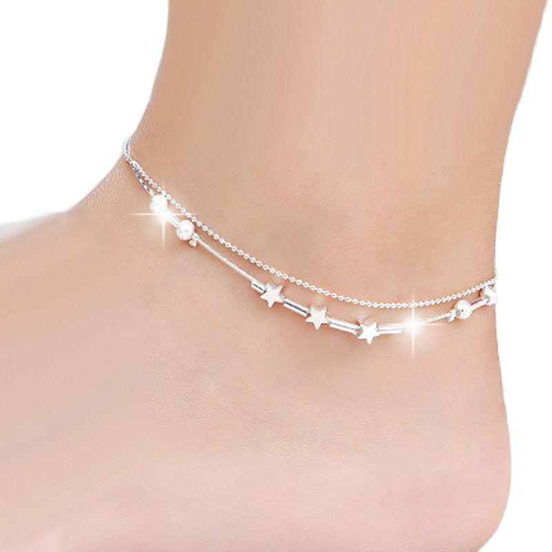 SAIYE 925 Sterling Silver Double Layer Zircon Star Round Bead Charm Bracelet&Bangle For Women Elegant Jewelry Pulseras