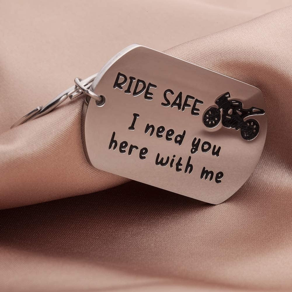 Fathers Day Ride Safe Keychain Biker Motorcycle Keyring Gift for Him Boyfriend Husband Dad Couples Gifts for New Driver Biker