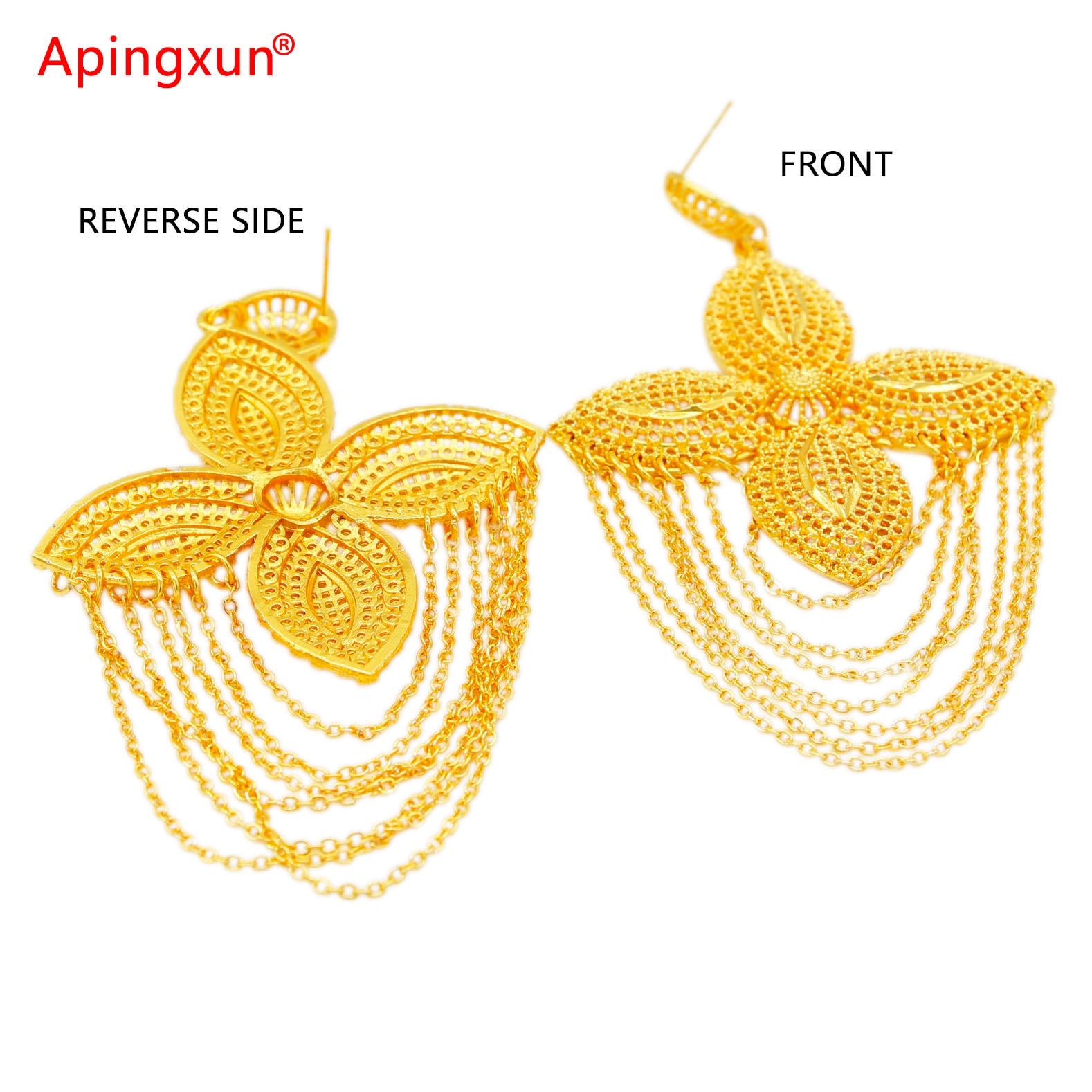 Apingxun New Design Gold Color Tassels Earrings Arab Ethiopian Women Girls Party Earrings French Wedding Jewelry Birthday Gifts