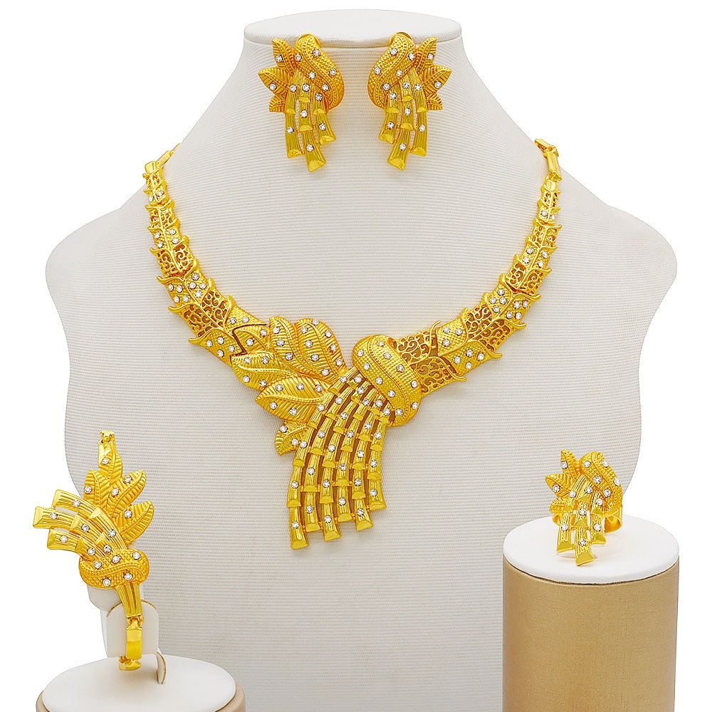 Dubai Jewelry Sets Gold Color Necklace &amp; Earring Set For Women African France Wedding Party Jewelery Ethiopia Bridal Gifts