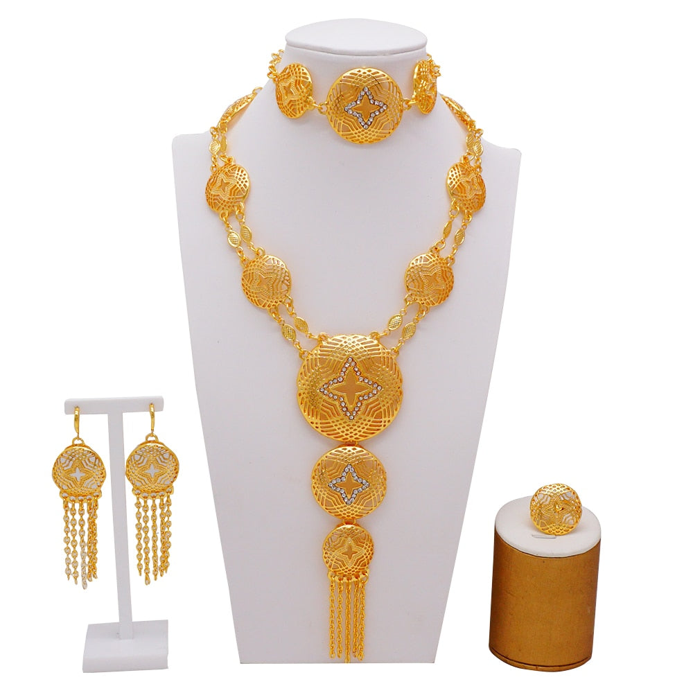 Dubai Jewelry Sets Gold Color Necklace &amp; Earring Set For Women African France Wedding Party Jewelery Ethiopia Bridal Gifts