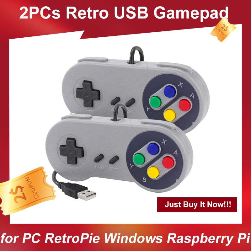 2PCs USB Gamepad Retro Gaming Joystick Wired Controller for Linux SNES Game PC NESPi RetroPie Windows Raspberry Pi 4B 3B+ 3B