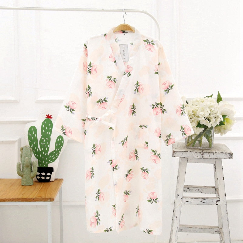 Japanese-style kimono pajamas summer new 100% cotton gauze pajamas nightgown ladies SPA yukata homewear long pajamas women