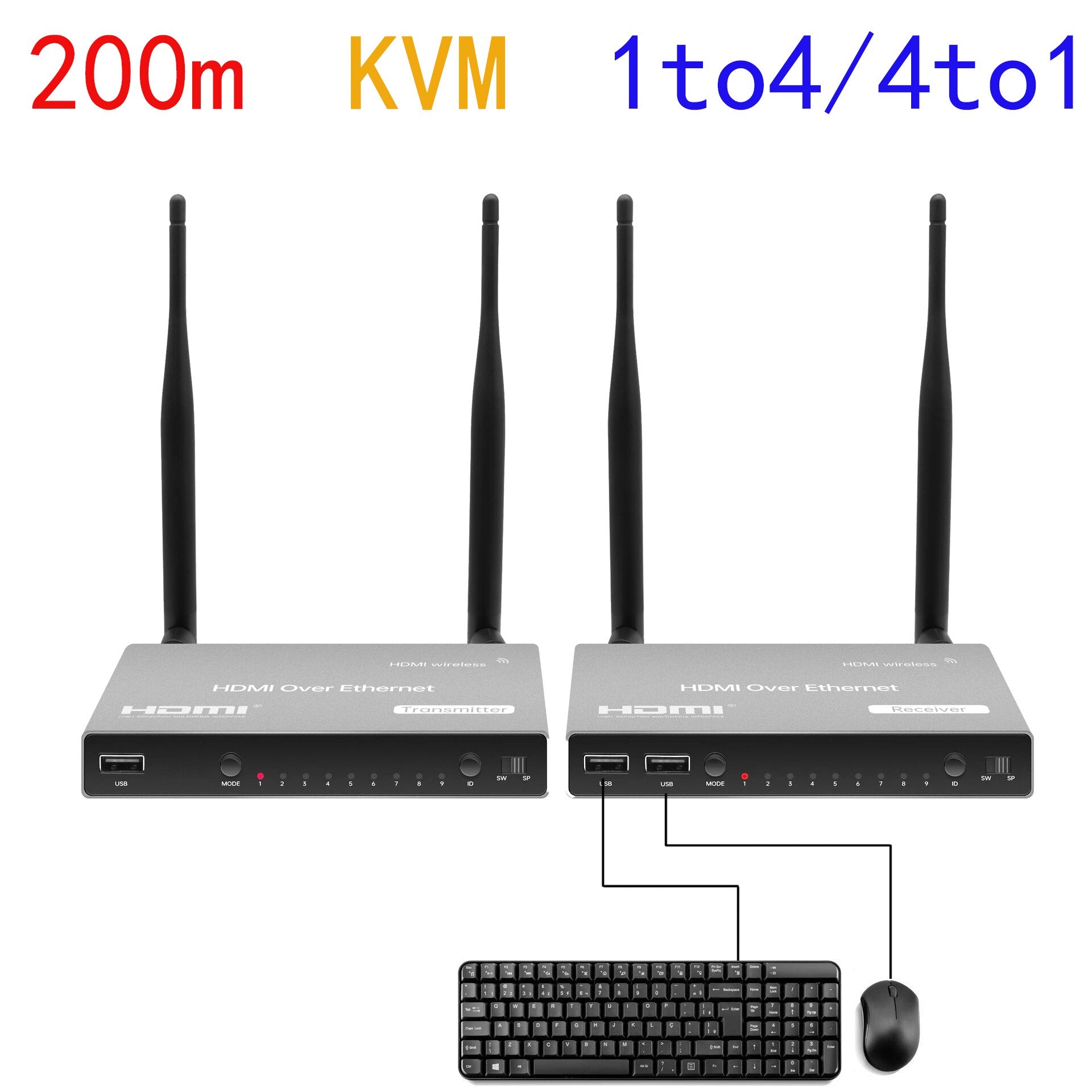 200M Wireless Wifi HDMI KVM Extender Video Transmitter Receiver 1 TX To 2 3 4 RX Splitter Multiple To One Switch Laptop PC To TV