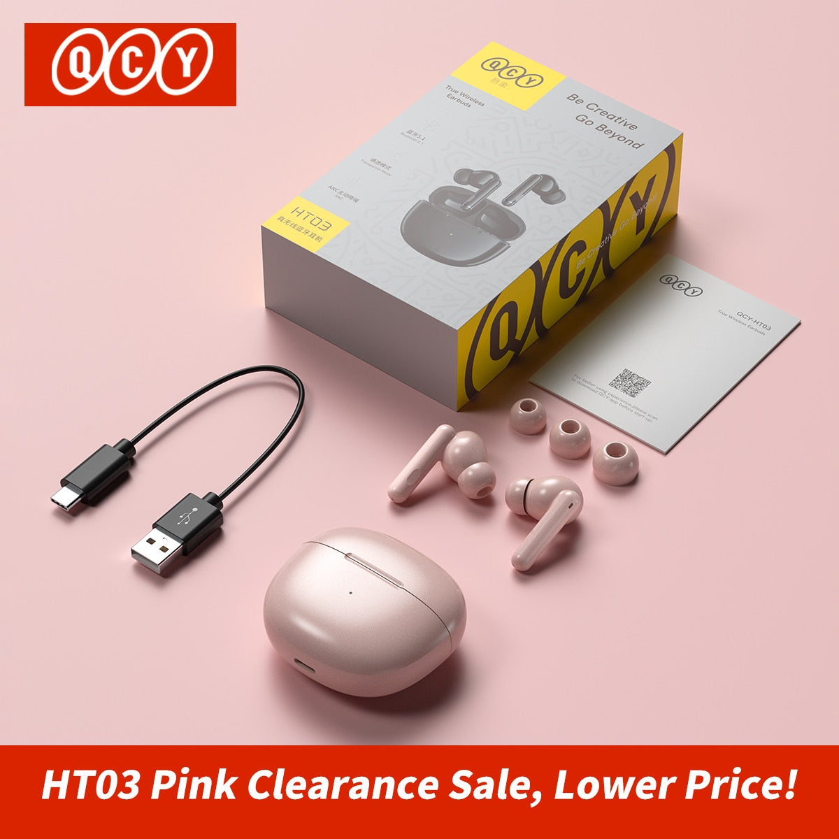 QCY HT03 ANC Bluetooth Wireless Earphones Hybrid 40dB Noise Canceling TWS Earbuds 6 Mic ENC HD Call Transparency Mode Headphones