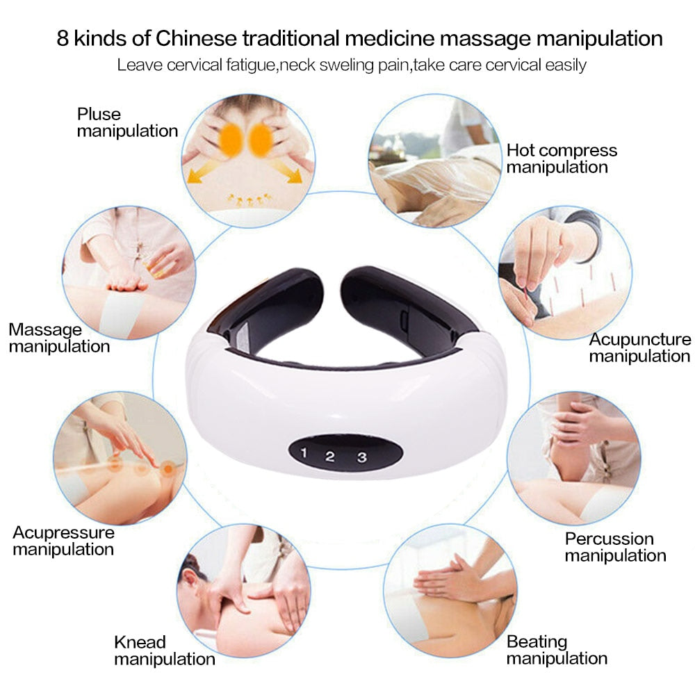 Electric Neck Massager &amp; Pulse Back 6 Modes Power Control TENS Heating Cervical Pain Relief Tool Health Care Relaxation Machine