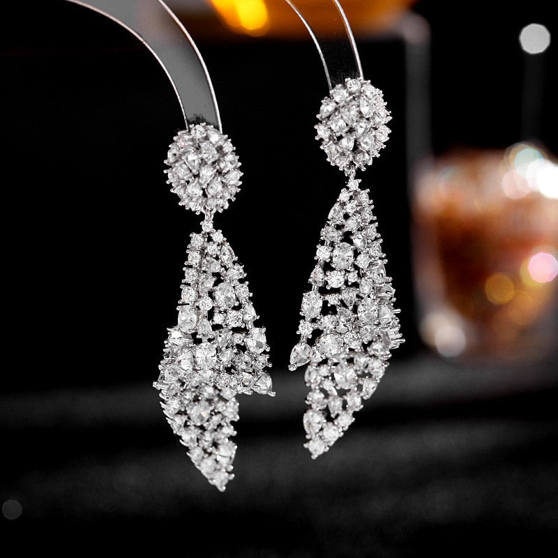 Fashion High Quelity Cubic Zirconia Drop Earrings for Women Geometric Luxury Wedding Party Engagement Unusual Jewelry Brincos