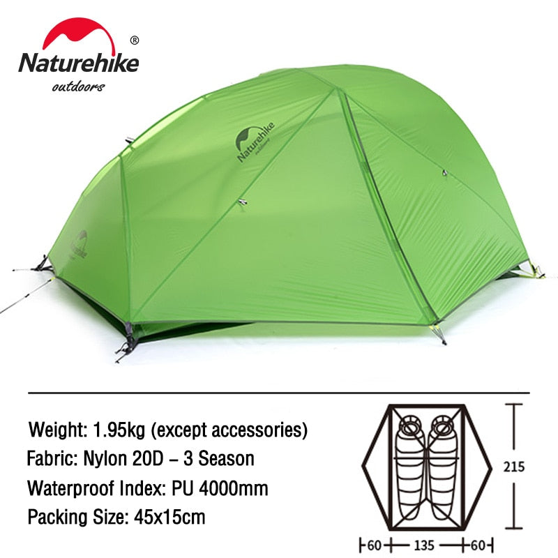 Naturehike Ster Rivier 2 Tent 2 Persoon Ultralight Waterdicht Camping Tent Dubbele Laag 4 Seizoenen Tent Outdoor Reizen Wandelen Tent