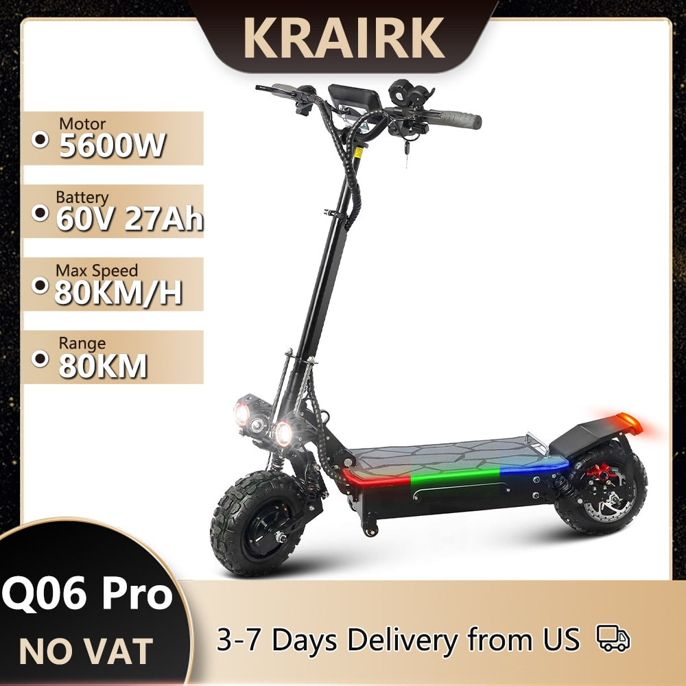 5600W Dual Motor Electric Scooter 60V 27AH 80KM/H Max Speed 11 inch off-road Tires Adult E-Scooter Powerful Electric Scooter
