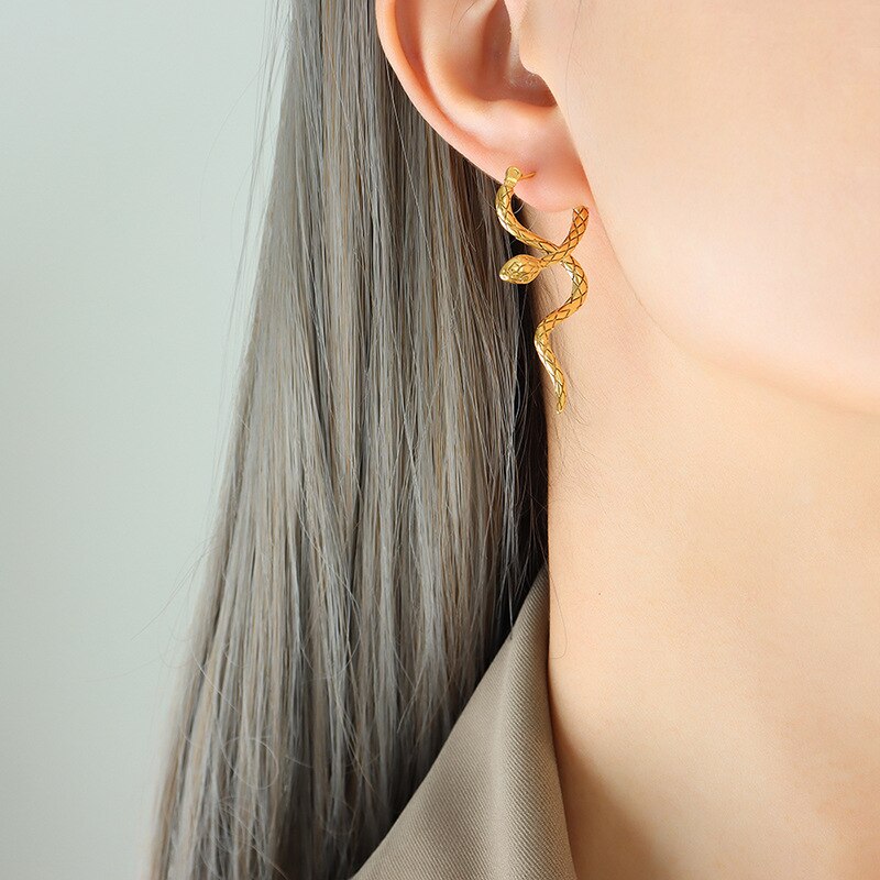 European and American Wind Snake Cross Surrounding Flexible Snake Earrings Cold Wind Noble Cool Beautiful Elegant Fashion Person