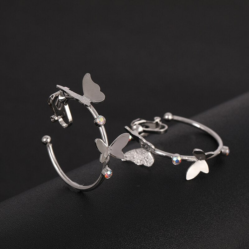 Butterfly Big Hoop Clip on Earring Circle Non Pierced Earrings for Women Girls Romantic Earring Jewelry Valentine&#39;s Day Gift