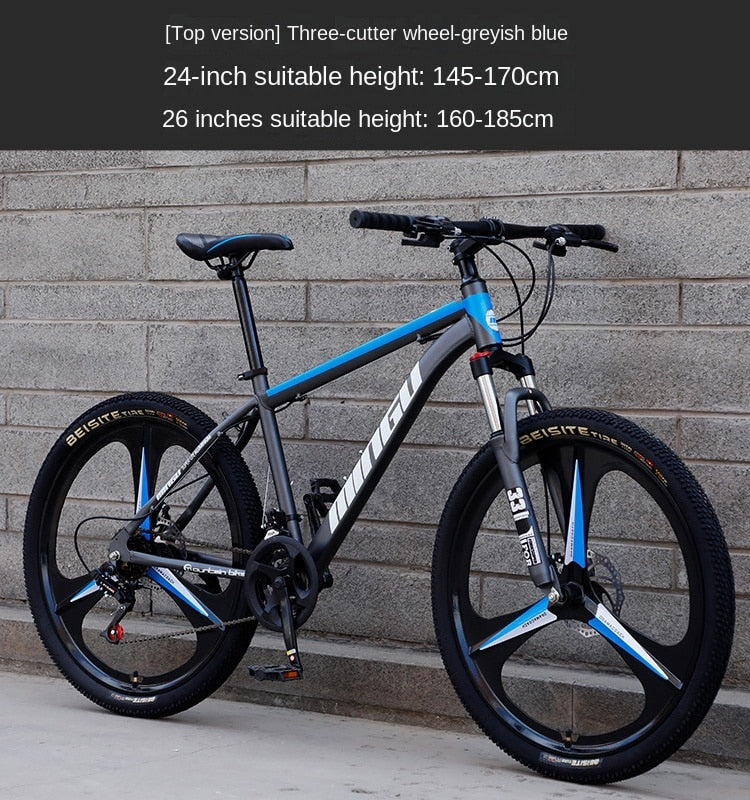 High Carbon Steel Frame Bicycle for Adult Shock-Absorbing Mountain Bike Variable Speed Double Disc Brake 26 in 24 in New