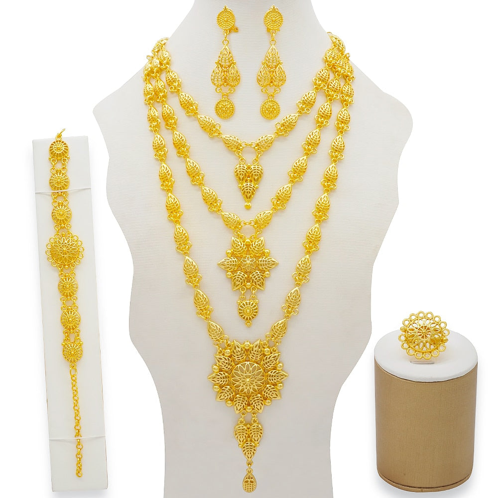 Dubai Jewelry Sets Gold Color Necklace &amp; Earring Set For Women African France Wedding Party Jewelery Ethiopia Bridal Gifts