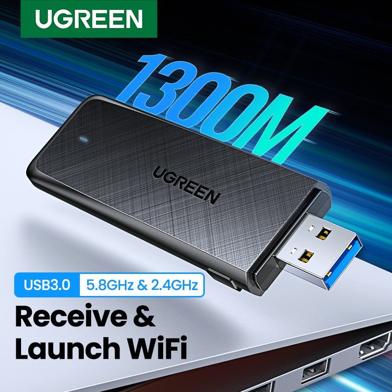 UGREEN WiFi Adapter AC1300Mbps 5.8G&amp;2.4G WiFi USB for PC Desktop Laptop Windows Linux WiFi Antenna USB3.0 Ethernet Network Card