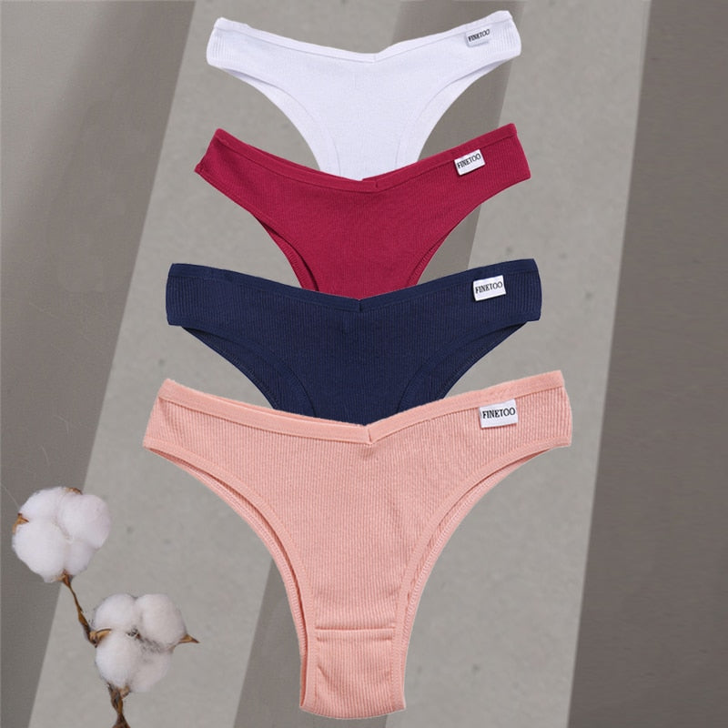 4Pcs/Set Women Cotton Brazilian Panties M-XL Low-Rise Solid Color Underwear Ladies Comfortable Underpants Girls Panty Intimates