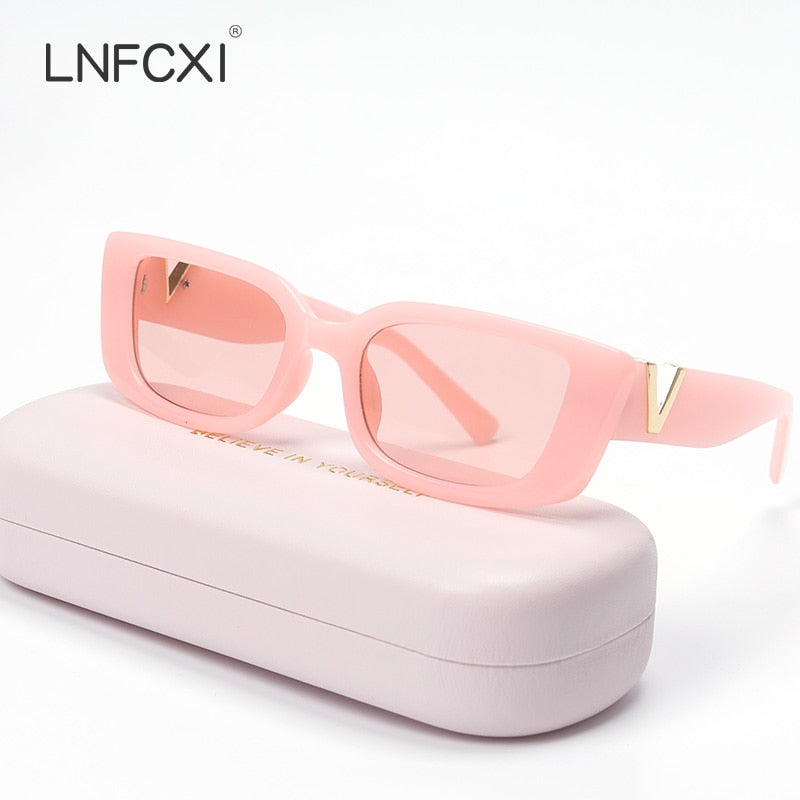 LNFCXI Retro Small Frame Cat Eye Sunglasses for Women 2021 Luxury V  Sun Glasses Men Fashion Jelly Sunglasses with Metal Hinges