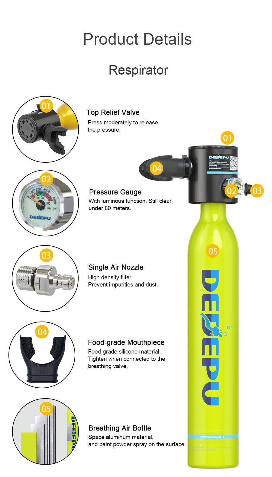 DEDEPU Scuba Diving Tank  Mini Diving Cylinder Equipment Snorkeling  Dive Bottle Oxygen With Hand Pump Dive Goggles Snorkeling