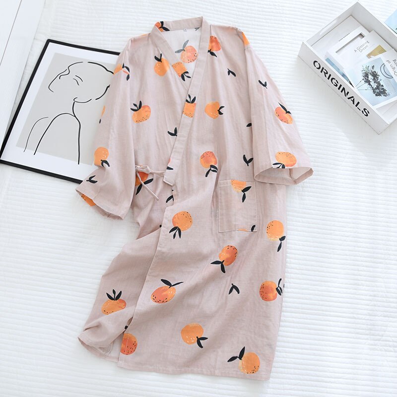 Japanese-style kimono pajamas summer new 100% cotton gauze pajamas nightgown ladies SPA yukata homewear long pajamas women