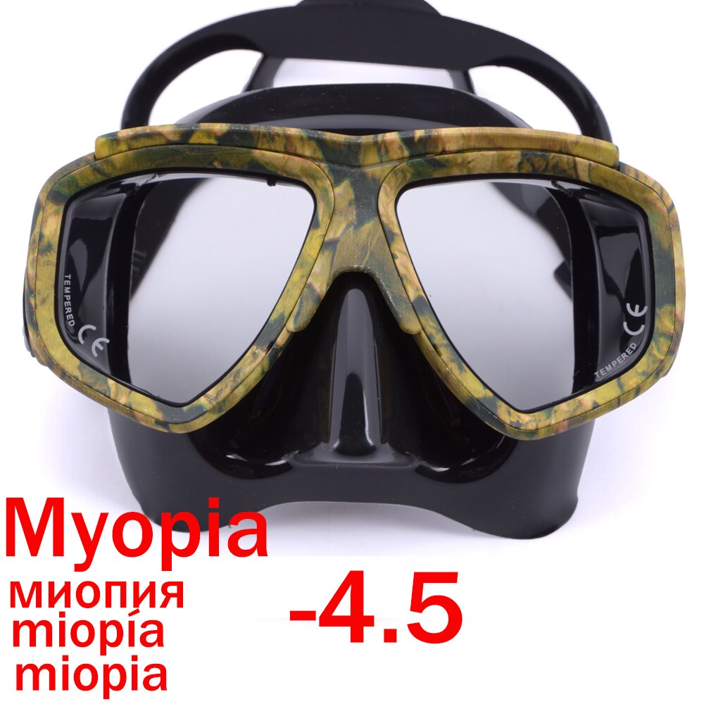 Myopia scuba diving Mask Camouflage anti fog for spearfishing gear swimming masks googles nearsighted lenses short-sighted