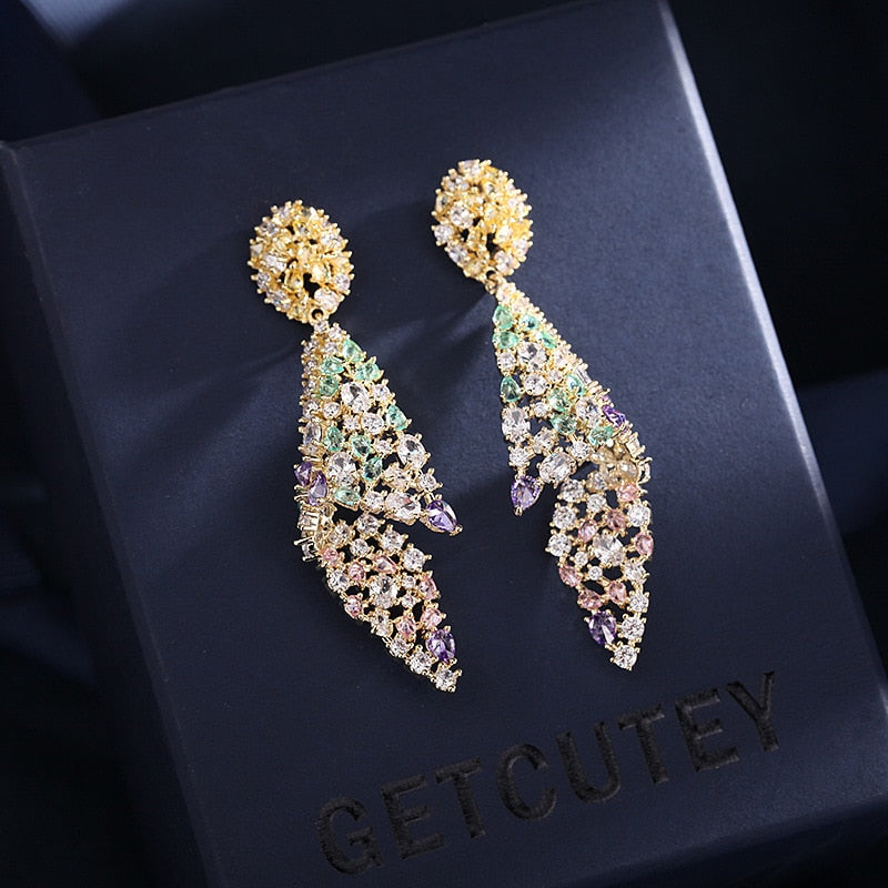 Fashion High Quelity Cubic Zirconia Drop Earrings for Women Geometric Luxury Wedding Party Engagement Unusual Jewelry Brincos