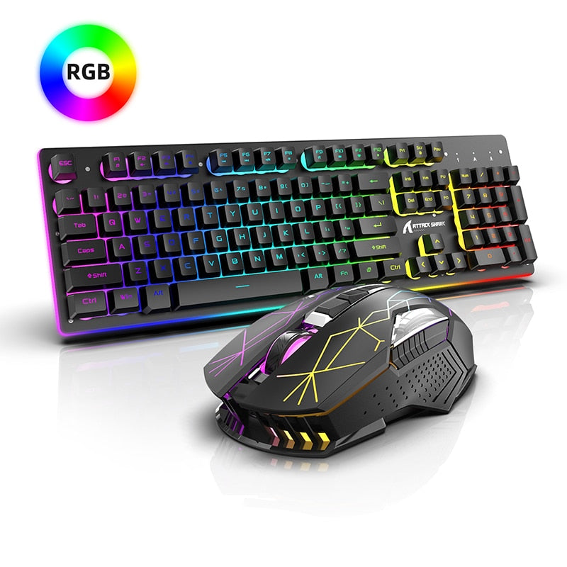 RGB LED Keyboard Wireless 2.4g Metal Panel Gaming Keyboard and Mouse 2400dpi Type-c Rechargeable Keyboards Gamer Accessories